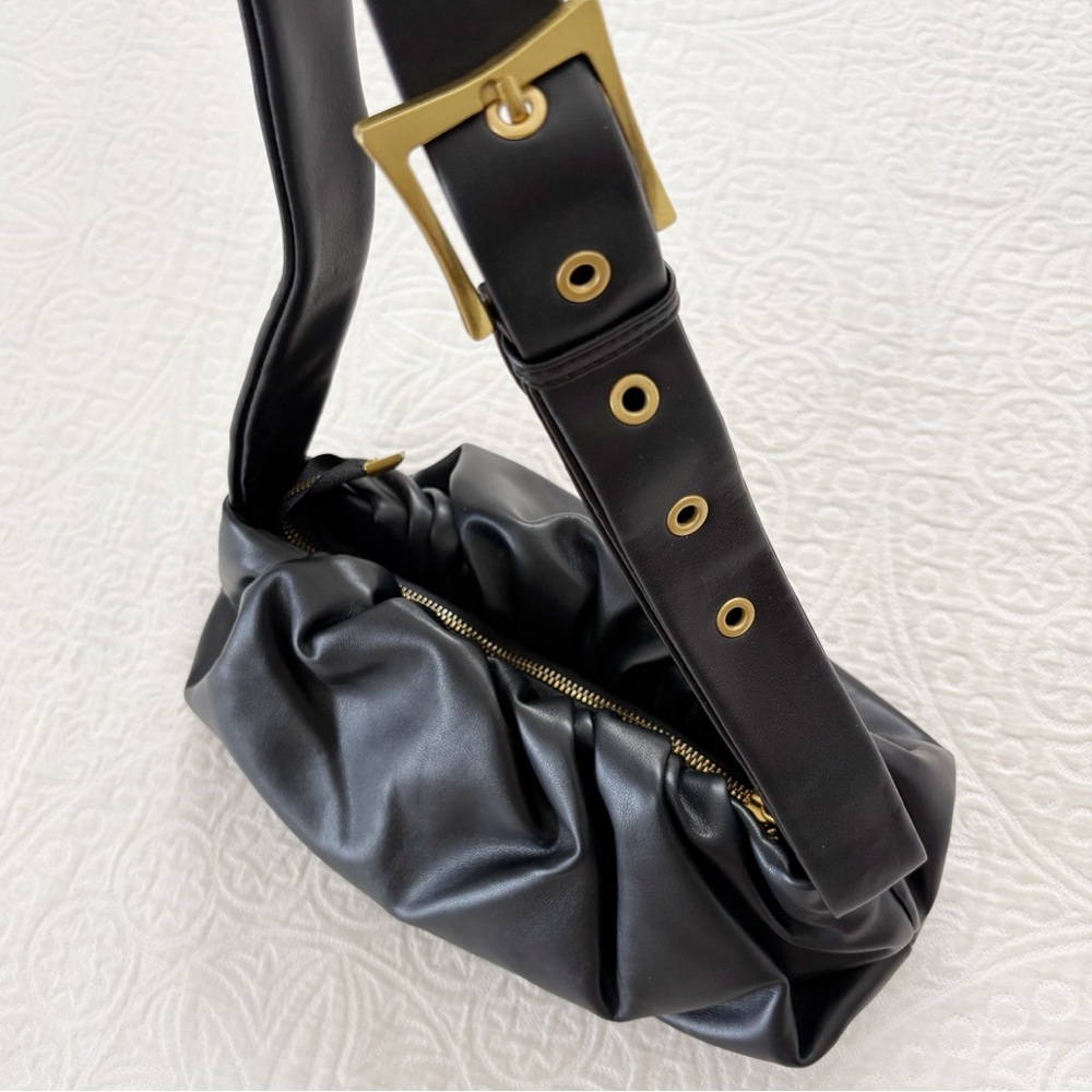 MW Most Wanted Faux Leather Ruched Shoulder Bag, Black - Picture 2 of 7